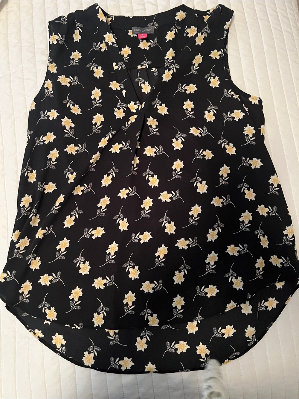 Vince Camuto Black Sleeveless Camisole with Yellow Floral Print